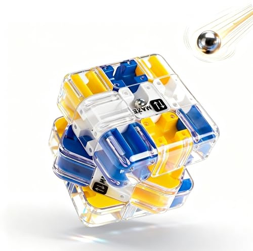 3D Maze Cube - 2-in-1 Twist & Roll Brain Teaser Toy for Kids & Adults, Large Labyrinth Logic Game, Educational STEM Gift for Boys Girls (Blue)