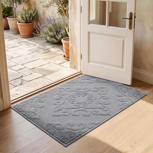 COSY HOMEER 60x90 cm Nonslip Indoor Doormat, Absorbent Dirt Trapper Floor Mat for Front Back Door Entrance, Low Profile Door Entrance Welcome Rug, Light Grey