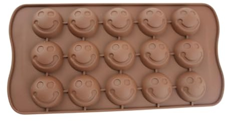 CMJ™ Cartoon 15 Cavity Smiling Faces Brown Silicone Chocolate Mould Smile Funny Ice Cube Wax Melt Sugarcraft Cake Fondant Resin UK Seller