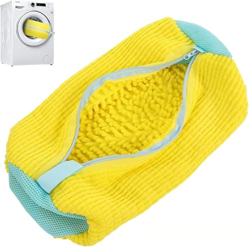 Shoe Washing Machine Bag, Reusable Laundry Shoe Bag for Washer & Dryer, Heavy Duty Mesh Trainer Wash Bag with Chenille Microfibres, 360° Deep Cleaning for Sneakers & All Shoe Types