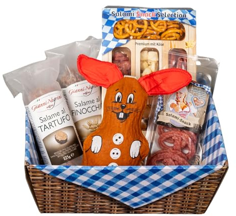 WURSTBARON® Premium Oster‑Snackbox „Herzhafter Genuss“ – Wurst & Salami Snacks mit italienischer Fenchel‑ & Trüffel‑Salami + Käse‑Snack Selection | Oster‑Geschenkkorb Geschenkset