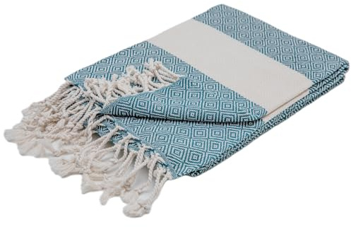 Eternique Art Premium Hamamtuch & Strandtuch 100 x 200 cm (Petrol Blau) | 100% türkische Baumwolle mit handgewebten Fransen — Großes schnell trocknendes Strandtuch — Sauna, Pool, Fitnessstudio