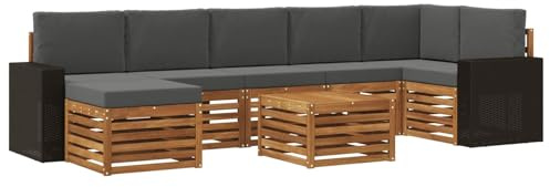 vidaXL Outdoor-Sofagarnitur mit Kissen 8 pcs Natur und Anthrazit, Gartenlounge, modernes Outdoor-Sofa, stabiles Sitzset für Terrasse, gemütliche Möbel für draußen