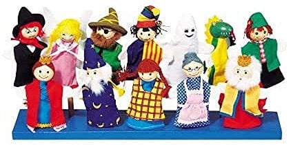 goki Fingerpuppen-Set 2 – 12 liebevoll gestaltete Fingerpuppen aus Holz und Stoff, fördert Fantasie, Kreativität und Sprachentwicklung, ideal für Kinder ab 3 Jahren SO 401