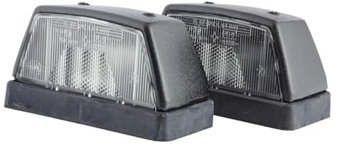 HELLA 2KA 003 389-211 Kennzeichenleuchte - Kennzeichenbeleuchtung - Anhänger - Halogen - 6/24/12V - Anbau/Schraubanschluss - ECE/SAE - Lichtscheibenfarbe: glasklar - links/rechts/außen - Menge: 2