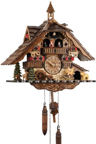 Eble Kuckucksuhr Kuckuckuhr Echtholz NEU batteriebetriebenes Quartzwerk Musik Kuckuckruf Schwarzwaldhaus 41cm- 20688