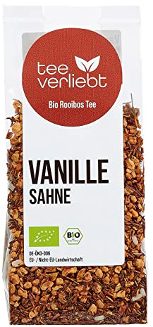 teeverliebt - Bio Rooibos Tee Vanille-Sahne lose 100 g I Loser Rotbusch-Tee I Abgerundet durch edle Vanille I Aus kontrolliert biologischem Anbau I 100g