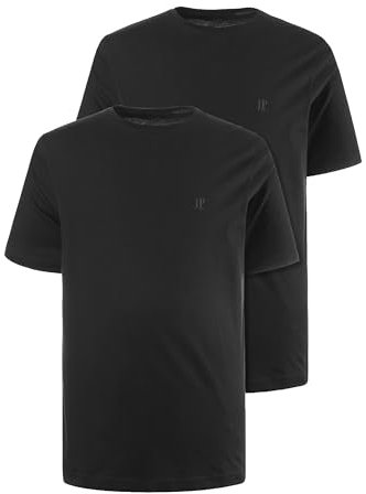 JP 1880 Hommes Grandes Tailles L-8XL Tee Shirt col Rond en Coton, Lot de 2 Noir 5XL 702637 10-5XL