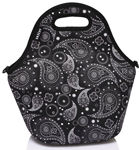 VASCHY Bolsa Termica porta Alimentos, Bolsa Comida Trabajo Bolsa Neopreno Almuerzo para Mujer Hombre Bolso Bandolera Isotermica con Correa para el Hombro Para Escuela Oficina Picnic Playa, Negro-2