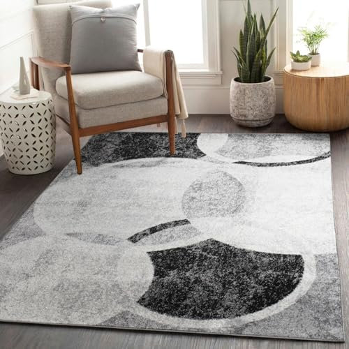 Teppich Günstig Kreis Design Modern Wohnzimmerteppich Grau Creme Schwarz Meliert, Größe:120x170 cm