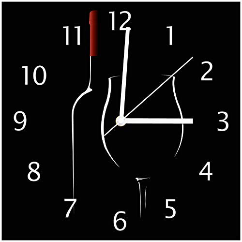 Wallario Design-Wanduhr Rotwein bei Nacht aus Glas, Motiv-Uhr Größe 30 x 30 cm, weiße Zeiger