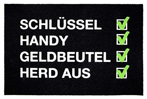 Close Up Fußmatte | Checkliste - Schlüssel, Handy, Geldbeutel | Vergesslich - lustiges Design | rutschfest, robust & waschbar| Für innen & außen | 60x40 cm
