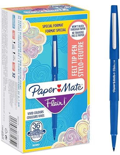 Paper Mate Flair Filzstifte | mittlere Spitze (0,7 mm) | blau | 36 Stück