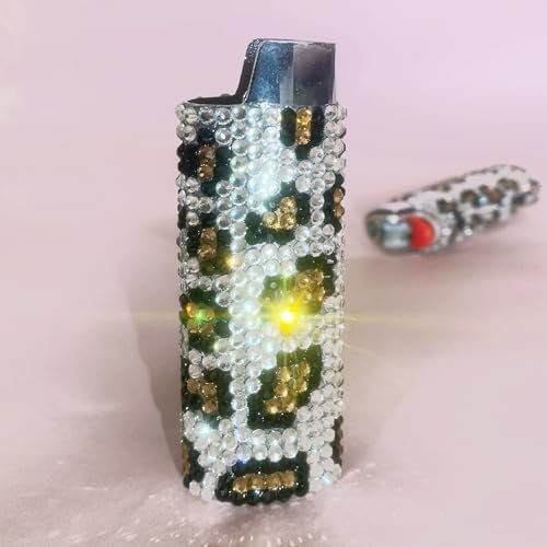 1 Pezzo Stampa Leopardo Scintillante Strass Custodia Porta Accendino, Gioielli di Cristallo Lucido Accendino Copertura Manica per J6 Modello Accendino, Accessori Accendino