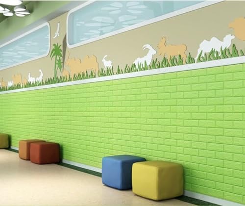 RHP 3d Stickers Muraux Brique Rayon De Soleil PE Papier Peint Non-Toxique Mousse Odeur Auto-Adhésif Mural DIY Autocollant Panneau, briques Vert Lot de 5