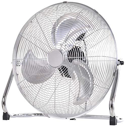 HOMCOM 20 Chrome Metal Floor Fan with Tilting, High Velocity, 3 Speed, Portable Gym Fan for Home Office, Silver