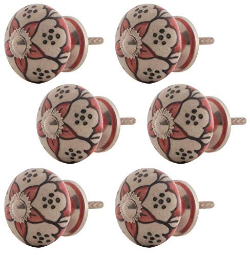 Knober Möbelknöpfe handbemalt Keramik Porzellan Vintage Landhausstil Shabby-Chic 40mm Knauf Türgriff (ROT06 X6)
