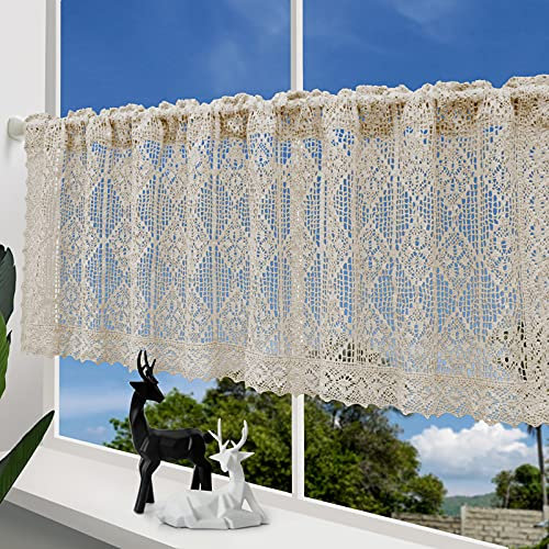 choicehot Ausschnitt Gehäkelte Scheibengardine Beige Vintage Baumwolle und Leinen bistrogardine Landhaus Küchenvorhänge transparent Kurze Vorhänge 1 Stück 60 x 150 cm (H x B)