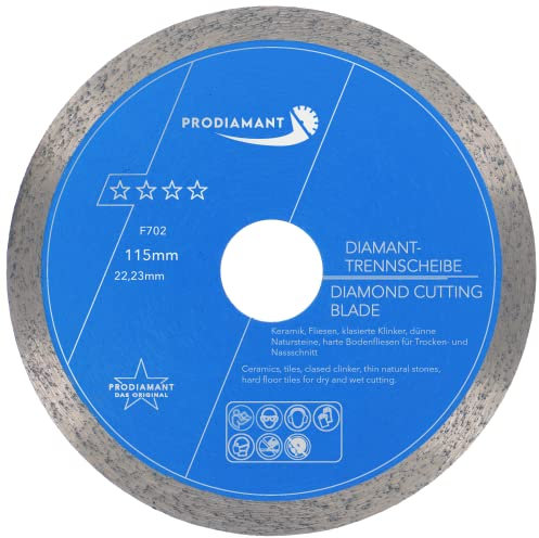 PRODIAMANT Profi Diamant-Trennscheibe Prorim 115 mm x 22,23 mm kein ausbrechen bei glasierten Fliesen Feinsteinzeug Keramik