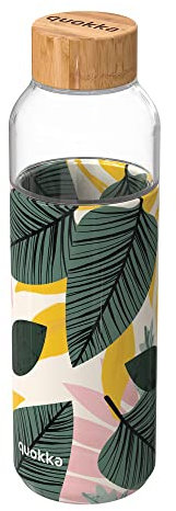 Quokka 8412497400010 Bouteille Ronde en Verre avec Housse en Silicone, capacité 660 ML, Feuilles d'automne