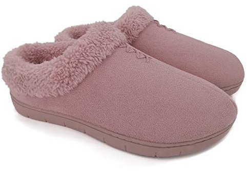 ofoot Chaussons chauds de sabot de femmes, Pantoufles de semelles en caoutchouc à fond dur intérieurs en mousse mémoire,avec le dos pour les femmes(rose,EU 41-42)