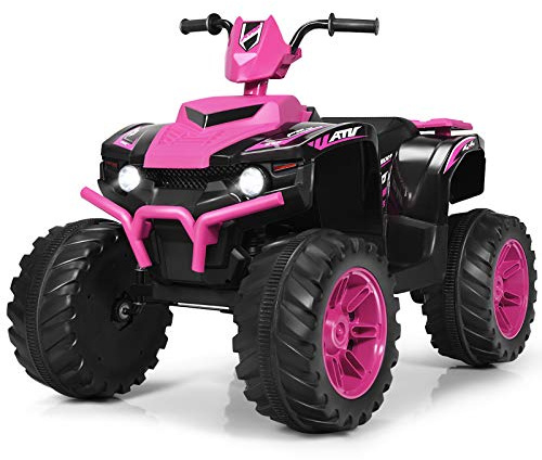 Costzon Kids ATV, 12V Battery Powered Electric Vehicle w/LED Lights, High & Low Speed, Horn, Music, USB, Treaded Tires, Ride on Car 4 Wheeler Quad for Boys & Girls Gift, Ride on ATV (Pink)