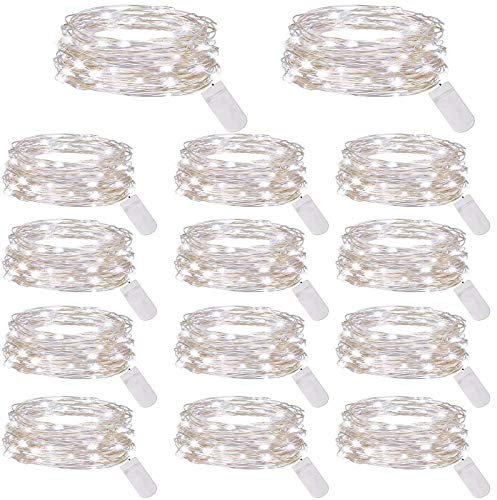 ABSOFINE Fairy String Lights 14Pcs Battery Operated String Lights 10Ft 30LED Copper Wire Lights Moon Lights for Christmas Party Centerpieces Decorations, Cool White