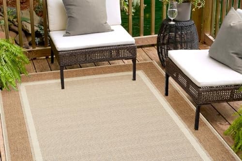 andiamo In- und Outdoor Teppich wetterfest Arizona - Balkon Teppich wasserfest Outdoor-Teppich auch nutzbar als Wohnzimmerteppich oder Küchenteppich Beige Bordüre 67 x 140 cm