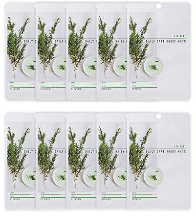 [10 Stücke] EUNYUL Daily Care Gesichtsmasken-Packung Teebaum 22 ml x 10 Stück Vegan Koreanische Hautpflege Hypoallergenes Tencel-Blatt & natürliche Inhaltsstoffe