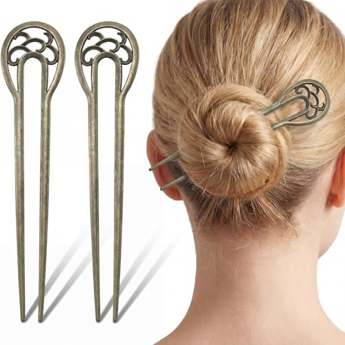Lot de 2 épingles à cheveux classiques nordiques en métal en forme de U vintage - 2 broches - Accessoire pour femme