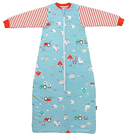 schlummersack Kinder Bio Winterschlafsack Baby 130 cm Bauernhof | Schlafsack Baby mit Ärmel Winter 3.5 Tog Baby Schlafsack Bio Baumwolle | Winter Bio Schlafsack Baby