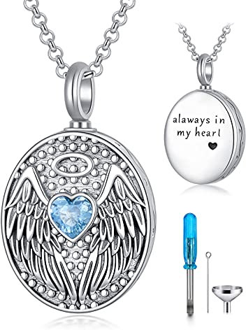 SOULMEET Asche Anhänger,Memorial Kremation schmuck für Asche,Engel-Flügel Urnen für Asche Medaillons Kremation Keepsake Anhänger Halsketten