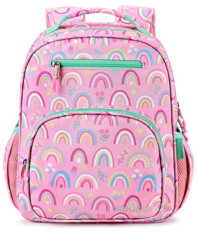 mibasies Girls Backpack 5-8: Lightweight Kids Backpacks for Girls - Girl Bookbag for Elementary School - Rainbow Pink