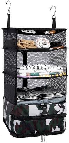 Surblue Hanging 3-Shelf Closet Organizer Pocket Collapsible Washable Oxford Fabric with 2 Hooks Camouflage L