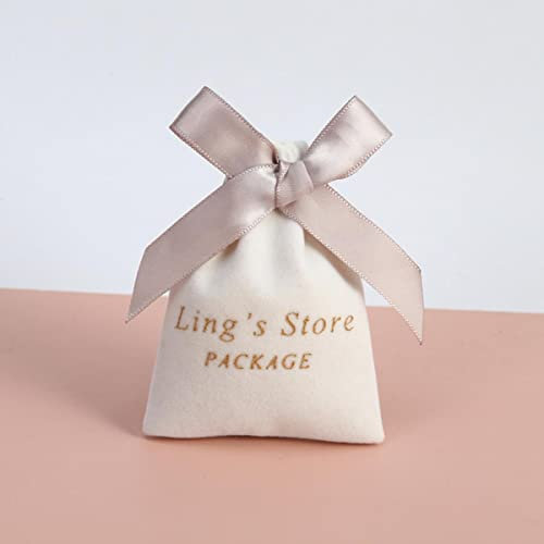 Aimanter 100 Stück personalisiertes Logo bedruckter Luxus-Samt-Kordelzug mit Schleife, Schmuckbeutel und Organizer-Verpackung, Hochzeitsgeschenkbeutel, beige, Champagner, 6 x 10 Zoll, 15 x 20 cm
