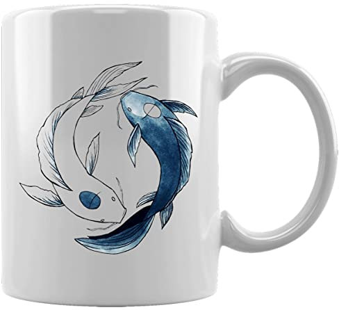 Tui and La - Yin & Yang Koi Fish Keramikbecher Weißes Kaffee Tee Wasser Tasse Büro Home Ceramic White Mug Cup