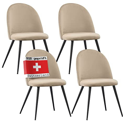 Albatros Capo Lot de 4 chaises de Salle à Manger avec Housse en Velours Beige - Design Vintage élégant - Housse en Velours - Chaise rembourrée certifiée SGS - Chaise de Cuisine Moderne