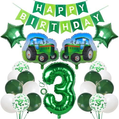 Traktor 3 Jahre Junge Deko 3. Geburtstag Junge Trecker Traktor Luftballon 3 Jahre Traktor Geburtstagsdeko 3 Jahre Junge mit Happy Birthday Girlande Traktor Ballons 3 Geburtstag Junge Deko für Kinder