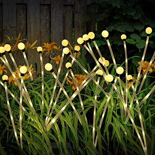 T-SUN 2 Pack 10 LED Solar Glühwürmchen Gartenlichter, Solarstrahler für Außen Garten Schwingen die Lichter IP65 Wasserdicht Geeignet für Weihnachtsdeko Gazebo Terrasse Balkon (Warm Weiß)