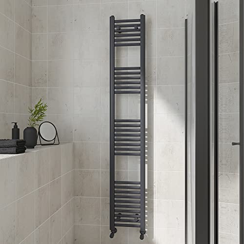 Warmehaus Straight Heated Towel Rail Anthracite Bathroom Ladder Style Radiator Grey Central Heating 1800x300mm
