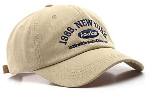 YZNLOQ Cappellini da baseball da uomo e da donna regolabili Casual ricamato 1989 New York American Cotton Sun Cappelli Unisex tinta unita Visiera Cappelli Quick Dry Sport Hat, Beige - 1989, M-L