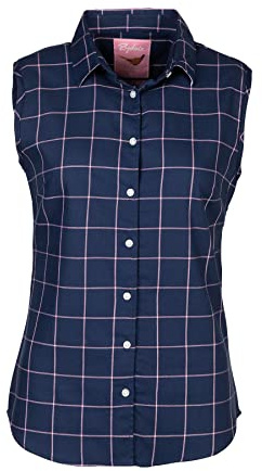 Rydale Ladies Sleeveless Country Shirt Womens Summer Shirts Blouse Top Vest Button Down (Laura Small Navy, 22)
