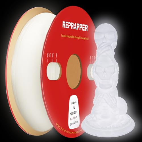 RepRapper Leuchtet PLA Filament 1,75 mm Glow in the Dark Leuchtendes 3D Druck Filament, Maßgenauigkeit +/- 0,03 mm, 1 kg (2,2 Pfund) Pappspule, Leuchtendes PLA für 3D Drucker, Weiß