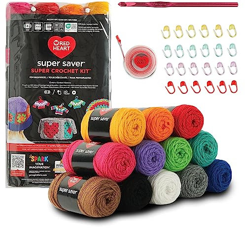 Red Heart Super Saver Super Yarn Crochet Kit with Accessories for Knitting, Crocheting, Crafts & Amigurumi Projects Projects