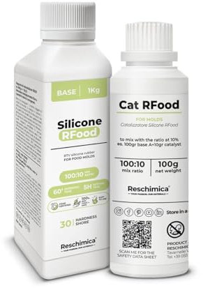 Gomma siliconica alimentare R FOOD | Stampi per alimenti Fai da Te | Silicone atossico Certificato | Facile da usare a casa | Per cioccolatini, pasta di zucchero, ghiaccio o waffle o altro (1 kg)