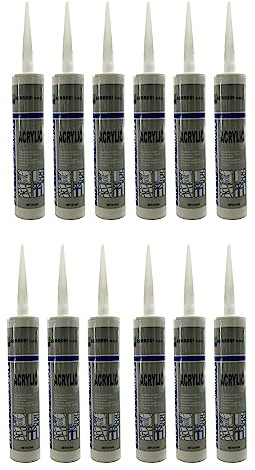 AERREGI Silicone Acrilico bianco, Set da 1, 12 o 24 Pezzi con cartuccia da 310 ml per applicazioni su muri, Adesivo muro elastico e verniciabile(12)