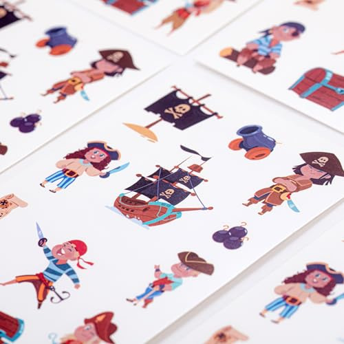 Toyseum 30 x Pirate Tattoo Sheets for Kids (120 Tattoos), Temporary Tattoos for Party Bag Fillers for Boys and Girls, 30 Sheets (120 Tattoos Total)