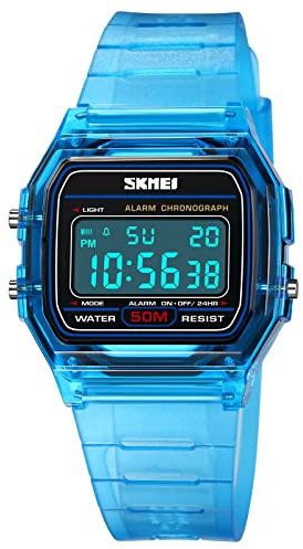 SKMEI Elektronische Uhren für Herren und Damen, modisch und kreativ, transparent, 50 m, wasserdicht, minimalistisch, Sportuhr, Blau, Modern