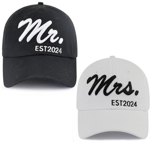 Goyklrb Mr Mrs Baseballmützen für Männer und Frauen, Brautpaare, Hochzeitsgeschenke, lustig, verstellbar, 3D-bestickt, 2 Stück, Mr Mrs Est 2024 Bestickt, Einheitsgröße