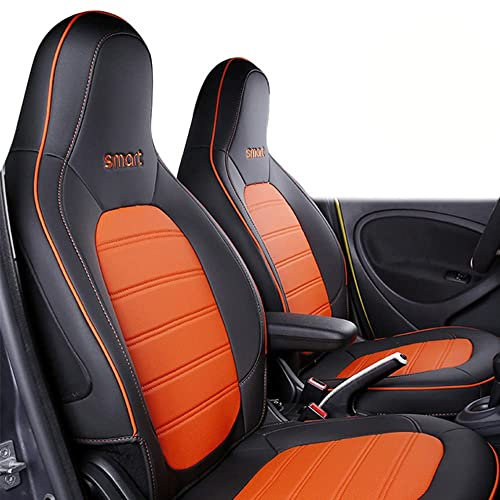 TAKESH 1 Set Autositzbezug, Für Smart 453 Fortwo 2015 2016 2017 2018 2019 Vordersitz Leder atmungsaktives Kissen Auto zubehör,2015-2018-Black+orange